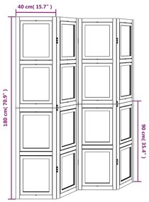 Διαχωριστικό Χώρου με 4 Πάνελ Λευκό από Μασίφ Ξύλο Παυλώνιας - Λευκό