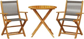 vidaXL Σετ Επίπλων Bistro 3 τεμ.Γκρι Πολυπροπυλένιο/Μασίφ Ξύλο
