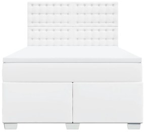 vidaXL Κρεβάτι Boxspring με Στρώμα Λευκό 160x200εκ.από Συνθετικό Δέρμα