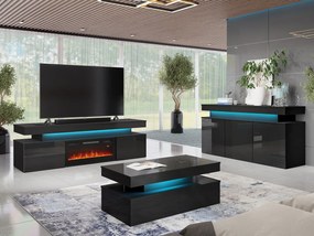 Τραπέζι Tv Merced N104, Γυαλιστερό μαύρο, Μαύρο, 190x59x41cm, 84 kg | Epipla1.gr