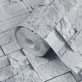 Ταπετσαρία 3D με Σχέδιο Πέτρας Ανοιχτό Γκρι - Γκρι