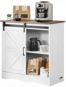 VEVOR Coffee Bar Cabinet 3-Tier Coffee Bar Table with Barn Doors Brown White