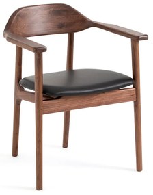 Πολυθρόνα τραπεζαρίας από ξύλο καρυδιάς και δέρμα, Arie