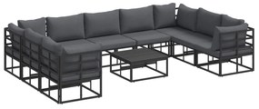 Σετ Καναπέ Κήπου με μαξιλάρι 10 pcs Μαύρο Αλουμίνιο