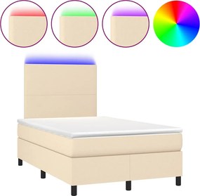 vidaXL Κρεβάτι Boxspring με Στρώμα &amp; LED Κρεμ 120x190 εκ. Υφασμάτινο