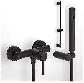 Eurorama Tonda Black Matt 145150-400 Μπαταρία Ντουζιέρας με Tηλέφωνο, Eπίτοιχο Στήριγμα Τηλεφώνου και PVC Σπιράλ