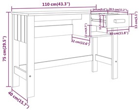 Γραφείο HAMAR Αν. Γκρι 110 x 40 x 75 εκ. από Μασίφ Ξύλο Πεύκου - Γκρι