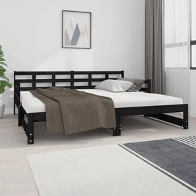 vidaXL Καναπές Κρεβάτι Συρόμενος Μαύρος 2x(90x190) εκ. Μασίφ Πεύκο