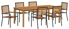 vidaXL Σέτ φαγητού για κήπο 7 pcs Μαύρο Πολυ ράταν