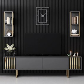 Megapap Σύνθεση Τηλεόρασης Goldline Ανθρακί - Χρυσό 180x30x48εκ.