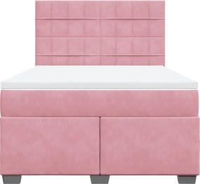 vidaXL Κρεβάτι Boxspring με Στρώμα Ροζ 140x200 εκ. Βελούδινο