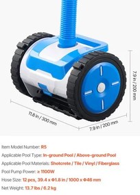 VEVOR Suction Pool Cleaner Vacuum Cleaner 2 Wheels for In/Above-ground Pool