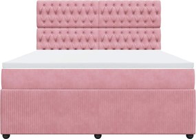 vidaXL Κρεβάτι Boxspring με Στρώμα Ροζ 180x200 εκ. Βελούδινο