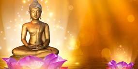 Εικόνα άγαλμα του Βούδα σε ένα λουλούδι λωτού - 120x60