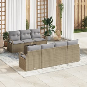 vidaXL 8 τεμαχίων σαλονάκι κήπου με μαξιλάρια μπεζ πολυ ρατάν