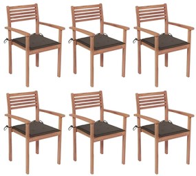 3072580 vidaXL Καρέκλες Κήπου Στοιβαζ. 6 τεμ. από Μασίφ Ξύλο Teak με Μαξιλάρια μπεζ-γκρι, 1 Τεμάχιο