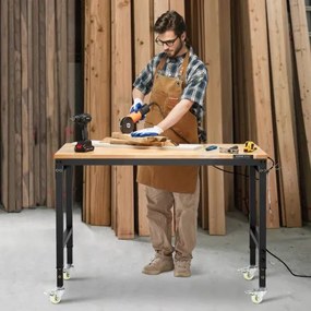 VEVOR 48" Workbench on Wheels Adjustable Height Table with Power Outlet &amp; Pegboard