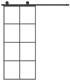 Συρόμενη Πόρτα με Μηχανισμό 90x205 εκ. Γυαλί ESG &amp; Αλουμίνιο - Μαύρο