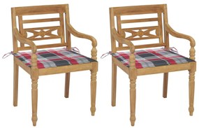 Καρέκλες Batavia 2 τεμ. από Ξύλο Teak & Κόκκινα Καρό Μαξιλάρια