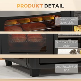 HOMCOM Φούρνος Μίνι, Φριτέζα Αέρος, 90-230° C, 7 Προγράμματα, Αξεσουάρ, Μαύρο