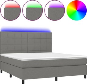 vidaXL Κρεβάτι Boxspring με Στρώμα &amp; LED Σκ.Γκρι 180x200 εκ Υφασμάτινο