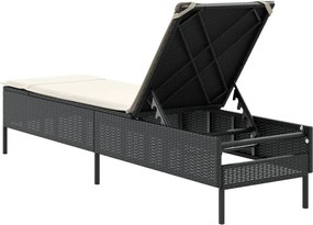 vidaXL Ξαπλώστρα Μαύρη από Συνθετικό Ρατάν με Μαξιλάρι