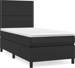 vidaXL Κρεβάτι Boxspring με Στρώμα Μαύρο 90x190εκ. από Συνθετικό Δέρμα