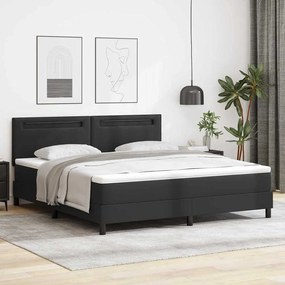 vidaXL Κρεβάτι Box Spring με Στρώμα Μαύρο, Σούπερ Κινγκ, Συνθετικό Δέρμα