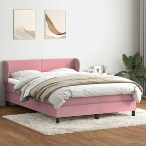 vidaXL Κρεβάτι Boxspring με Στρώμα Ροζ 160x210 εκ. Βελούδινο