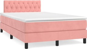 vidaXL Κρεβάτι Boxspring με Στρώμα Ροζ 120x200 εκ. Βελούδινο
