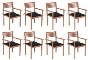 Καρέκλες Κήπου Στοιβαζόμενες 8 τεμ. Μασίφ Ξύλο Teak &amp; Μαξιλάρια