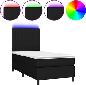 vidaXL Κρεβάτι Boxspring με Στρώμα &amp; LED Μαύρο 90x200 εκ. Υφασμάτινο