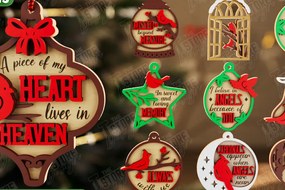 Σετ των 3 Intra απο ξύλο plywood 3mm-4mm πάχος Χριστουγεννιάτικα στολίδια καρδινάλιου αναμνηστικού Δίασταση 8x8 cm INTRAFABR-107886060