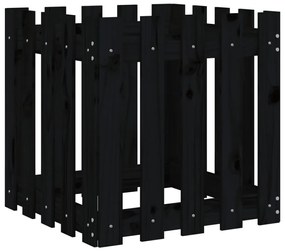 Ζαρντινιέρα με Σχέδιο Φράχτη Μαύρη 50 x 50 x 50 εκ. Μασίφ Πεύκο - Μαύρο