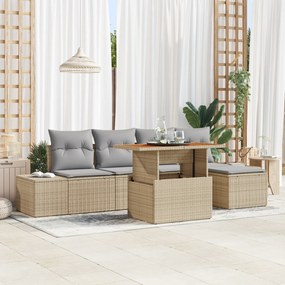 vidaXL Σετ Τραπεζαρίας Κήπου  με Μαξιλάρια Μπεζ Πολυ Ρατάν Ακακία