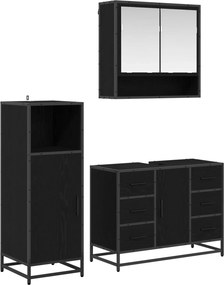 vidaXL Σετ Επίπλων Μπάνιου με ράφι 3 pcs Μαύρη Οξυά Επεξεργασμένο ξύλο