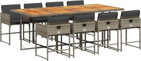 vidaXL Σετ Τραπεζαρίας Κήπου 9 τεμ. Γκρι Συνθ. Ρατάν με Μαξιλάρια