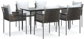 vidaXL Σετ Τραπεζαρίας Κήπου 7 τεμ. Συνθ. Ρατάν / Ατσάλι με Μαξιλάρια