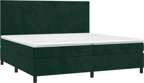 vidaXL Κρεβάτι Boxspring με Στρώμα &amp; LED Σκ. Πράσινο 200x200εκ Βελούδο