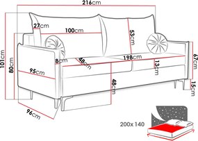 Καναπές - κρεβάτι Leon-Mpez - 216.00Χ96.00Χ101.00cm