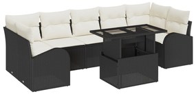 vidaXL Σετ Καναπέ Κήπου 8 Τεμαχίων με Μαξιλάρια Μαύρο Πολυ Ρατάν