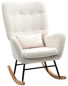 HOMCOM Πολυθρόνα λικνίσματος, ζεστό κάλυμμα, παχιά επένδυση, μαξιλάρι οσφυϊκής χώρας, αντιολισθητική, κρεμ λευκό