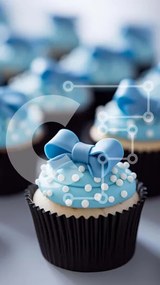 Intra Συλλεκτικό Ξύλινο Παζλ Plywood 4mm - Ποικιλία Cupcakes με Μπλε και Λευκό Πουά και Φιόγκους Σε Ξύλινο Κουτί - Διαστάσεις: 10x10 cm – 25 κομμάτια
