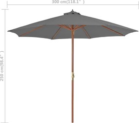 vidaXL Ομπρέλα Κήπου Ανθρακί 300 εκ. με Ξύλινο Ιστό