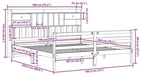 Κρεβάτι Βιβλιοθήκη Χωρίς Στρώμα 180x200 εκ Μασίφ Ξύλο Πεύκου - Καφέ