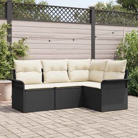 vidaXL Σετ Καναπέ Κήπου με μαξιλάρι 4 pcs Μαύρο Πολυ ράταν