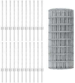 vidaXL Ευρωπαϊκό Φράχτη με 11 Στυλοβάτες Ασημί 0.6x50 μ Ατσάλι