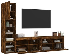 vidaXL Έπιπλα Τοίχου Τηλεόρασης 4 τεμ LED Καπνιστή Δρυς από Επεξ. Ξύλο