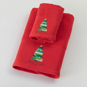 Borea Πετσέτες Χριστουγεννιάτικες Σετ 2ΤΜΧ Christmas Tree Κόκκινο 50 x 90 / 30 x 50 cm Κόκκινο