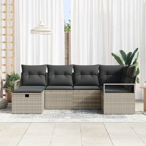 vidaXL ΣΕΤ Σαλονιού Κήπου 6 Τεμαχίων με Μαξιλάρια Ανοιχτού Γκρι Πολυ Ρατάν